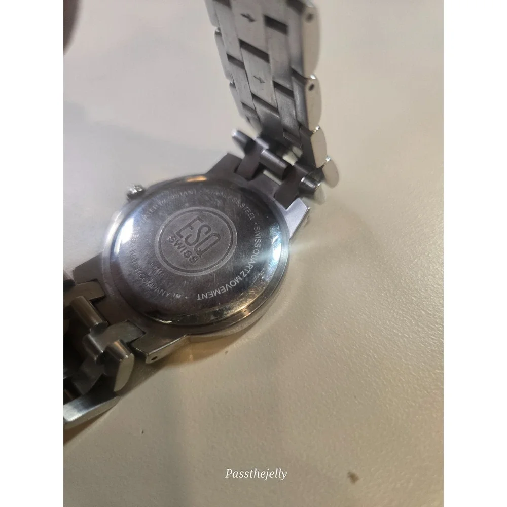 ESQ Swiss Watch Mens White Sunburst Dial Date Stainless Steel Quartz Dress Wrist
